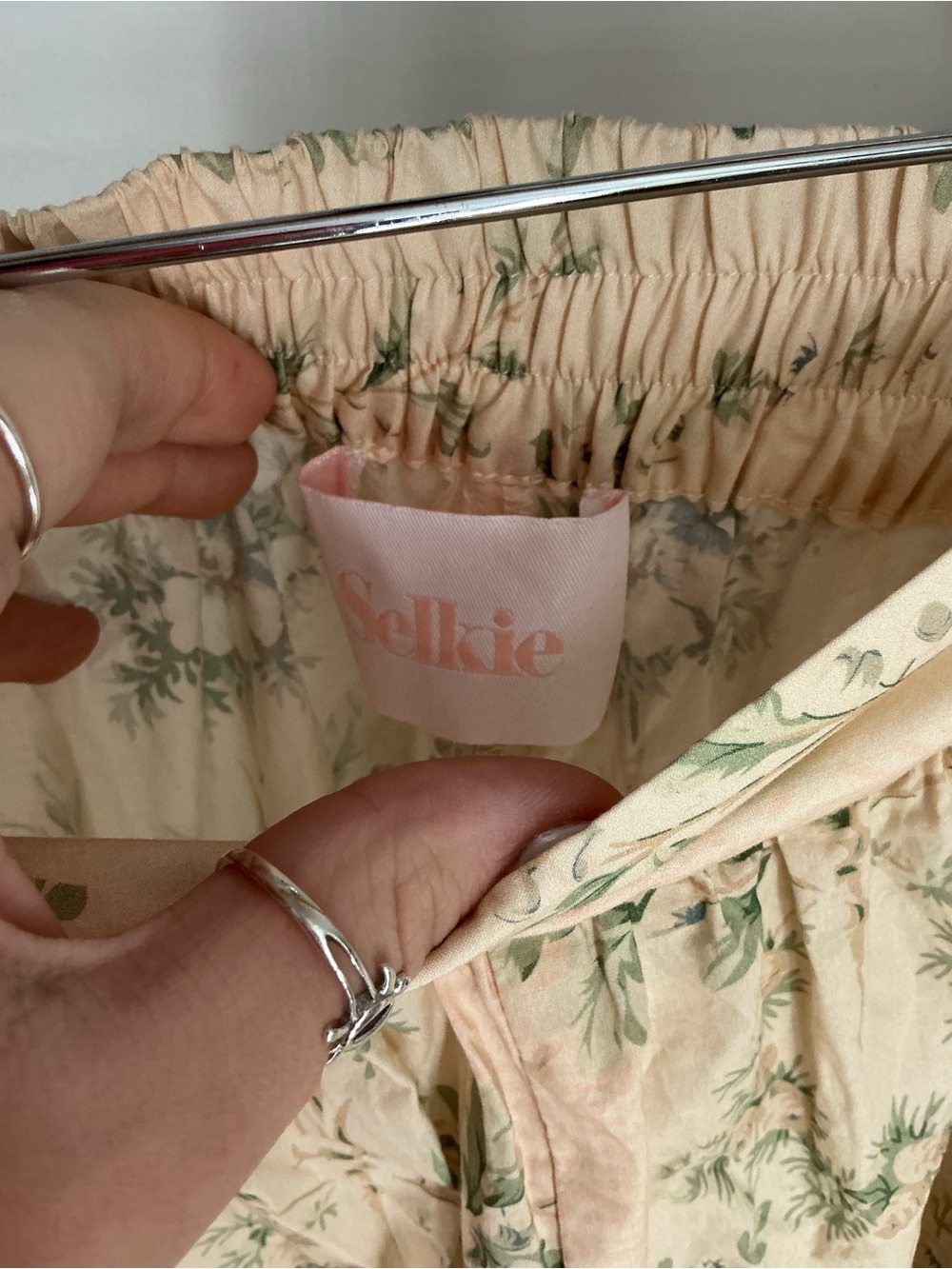 Selkie Cream Wide Leg Pants with Green Floral Print Size M - Picture 3 of 5